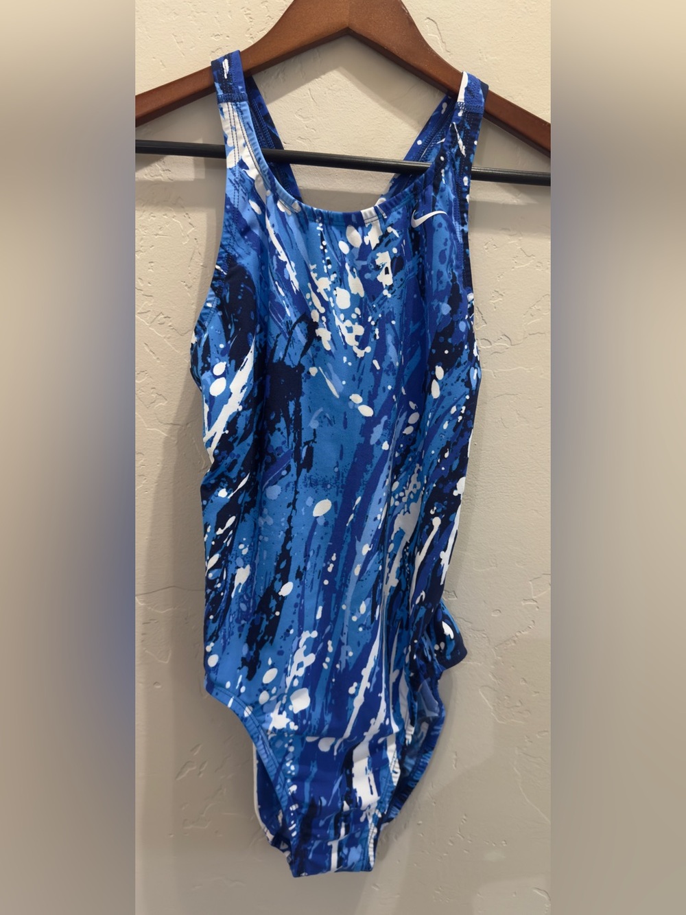 Nike Blue Abstract Print Racerback One Piece Swimsuit Size 10